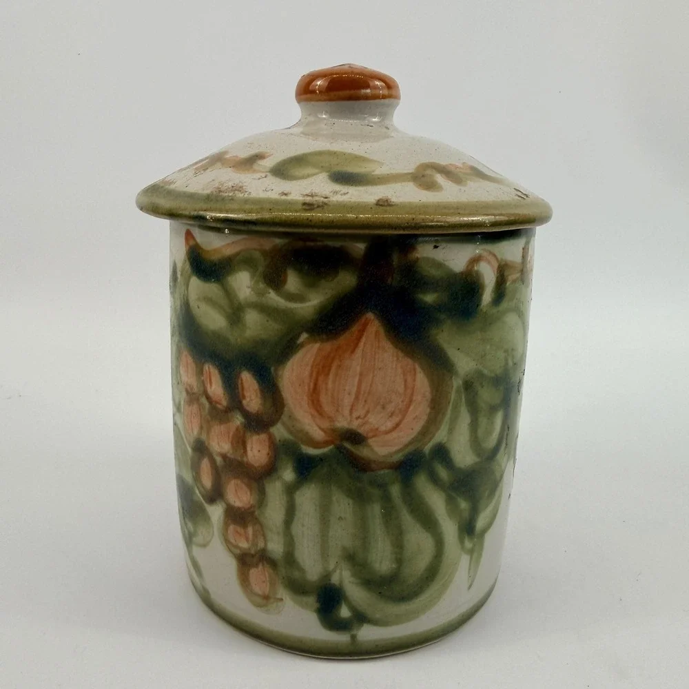Louisville Stoneware Hand Painted Fruit Covered Canister Crock Kentucky USA